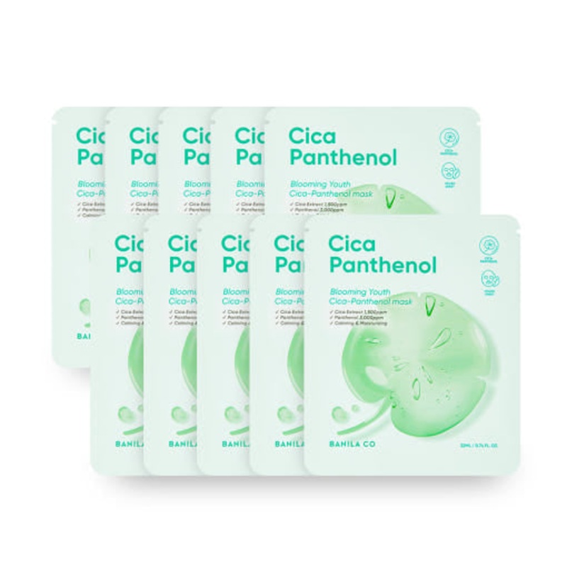 BANILA CO Blooming Youth Cica Panthenol Mask  22ml x 10ea | Instant Soothing & Hydration Mask Set