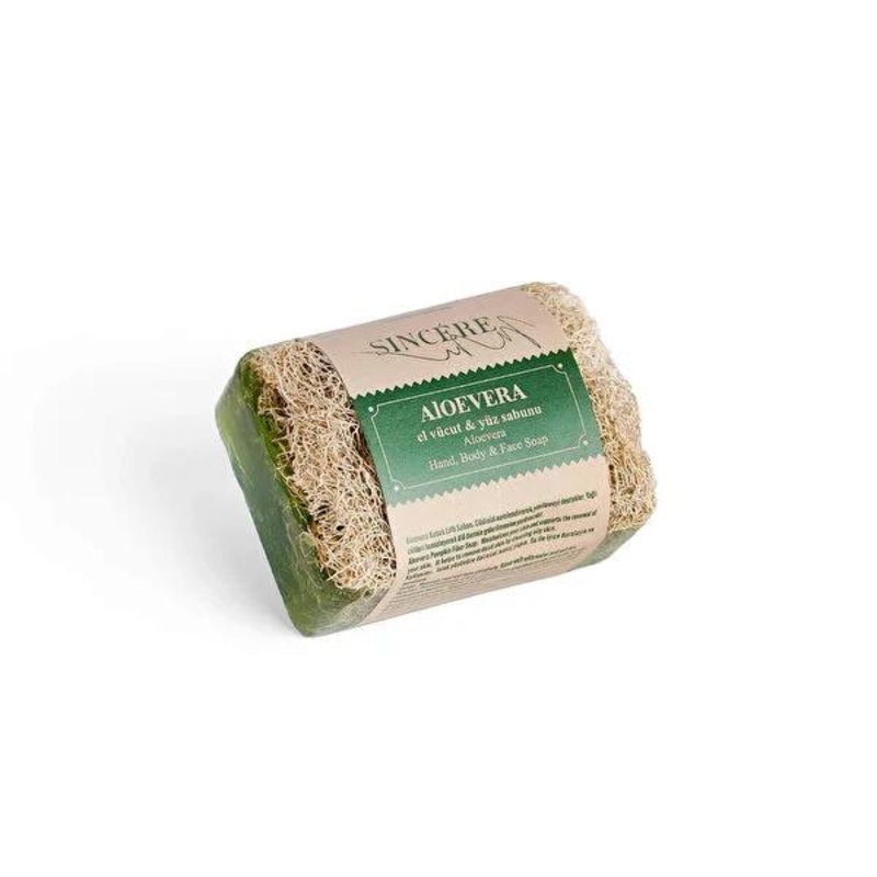 Sincere Kabak Lifli Sabun Aloe Vera Soap: Natural Exfoliating & Smoothing Turkish Soap for Soft, Hydrated Skin, 120 gr