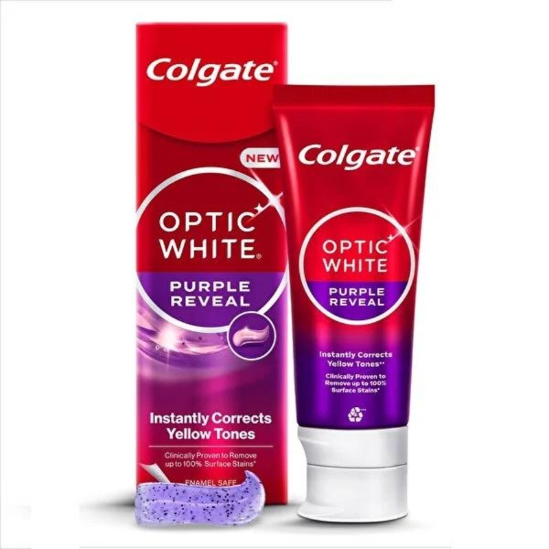 Colgate Optic White Purple Reveal Whitening Toothpaste – 75ml – Enamel Safe, Instant Whitening Effect