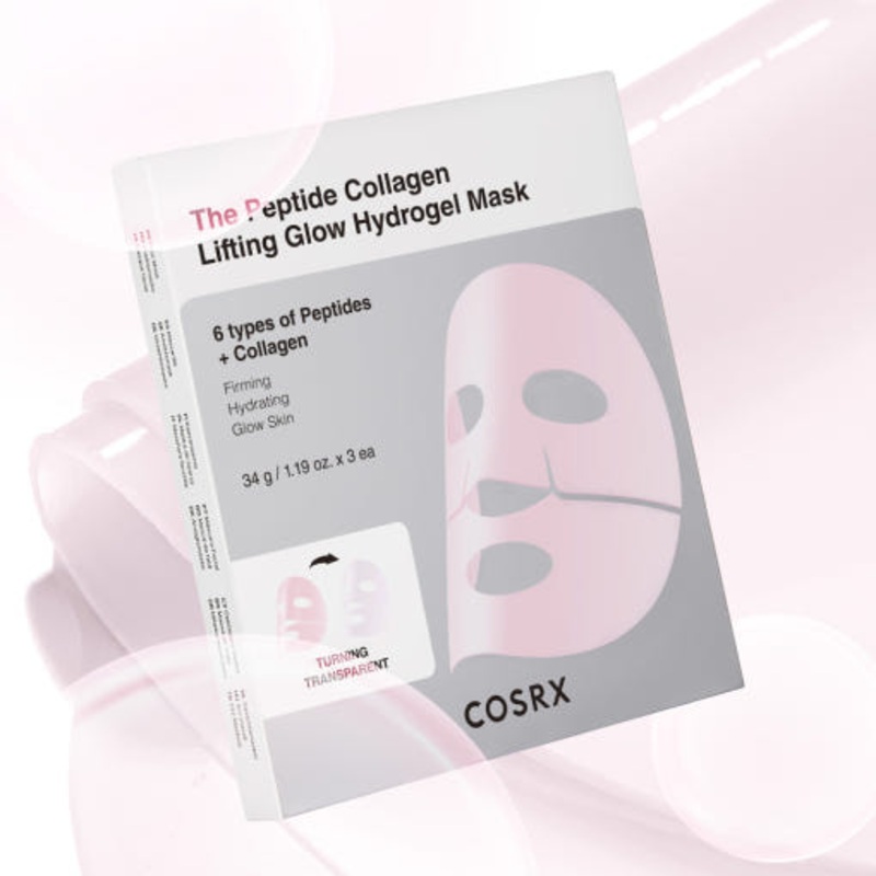 COSRX The Peptide Collagen Lifting Glow Hydrogel Mask  34g x 3ea | Firming, Radiance-Boosting Peptide Sheet Masks