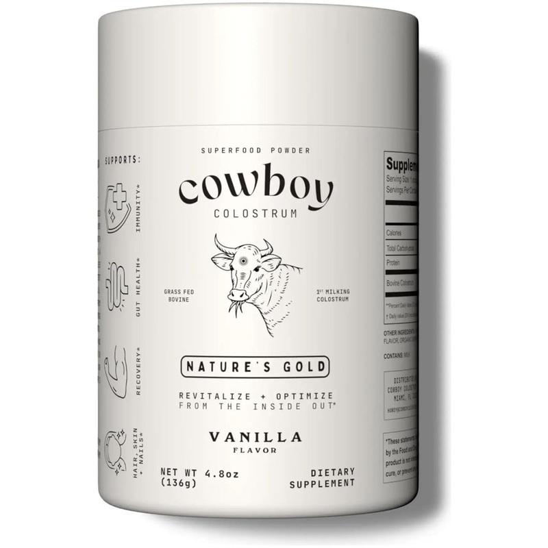 COWBOY COLOSTRUM Bovine Colostrum Powder for Women & Men  136g | First Day Milking, Immune & Gut Support (Vanilla Flavor, 40 Servings) Vanilla 4.8 Ounce (40 Servings)