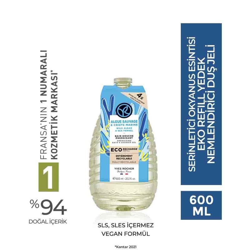 Ekol – Ocean Breeze Shower Gel with Refillable Eco-Friendly Packaging – Gentle on Skin, 20.29 fl oz