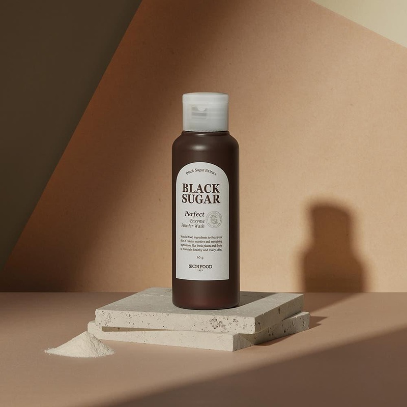 SKINFOOD Black Sugar Perfect Enzyme Powder Wash  65g | Gentle Exfoliating Powder Cleanser with Enzymes, PHA & Black Sugar