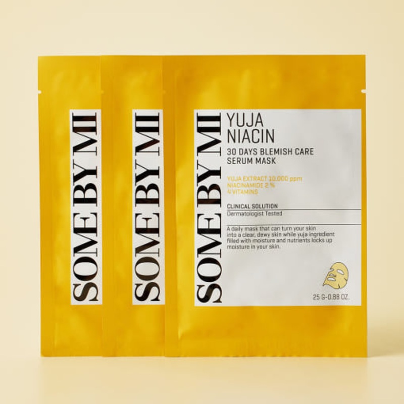 SOME BY MI Yuja Niacin Blemish Care Serum Mask – 25g  10 Count | Brightening & Hydrating Sheet Mask