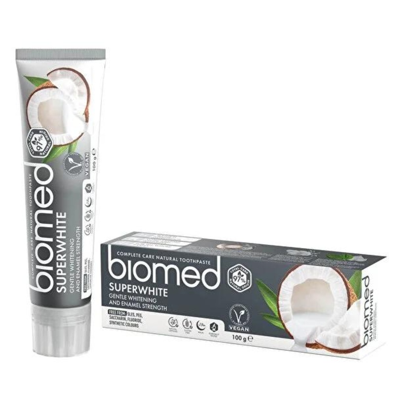 Biomed Superwhite: Natural Whitening Toothpaste with Coconut Oil & Bromelain – Gentle, Sensitive Teeth Formula for Plaque Reduction & Gum Care