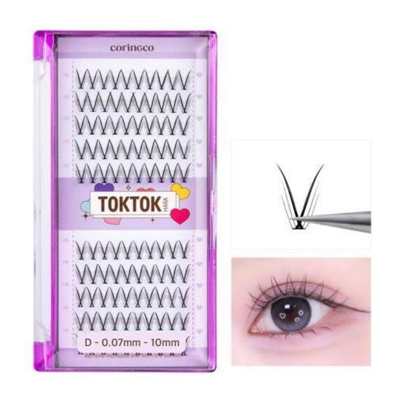 CORINGCO Toktok-Hara Check Eyelash  100pcs (3 Types) | Soft, Customisable Clusters for Naturally Defined Lashes 10mm