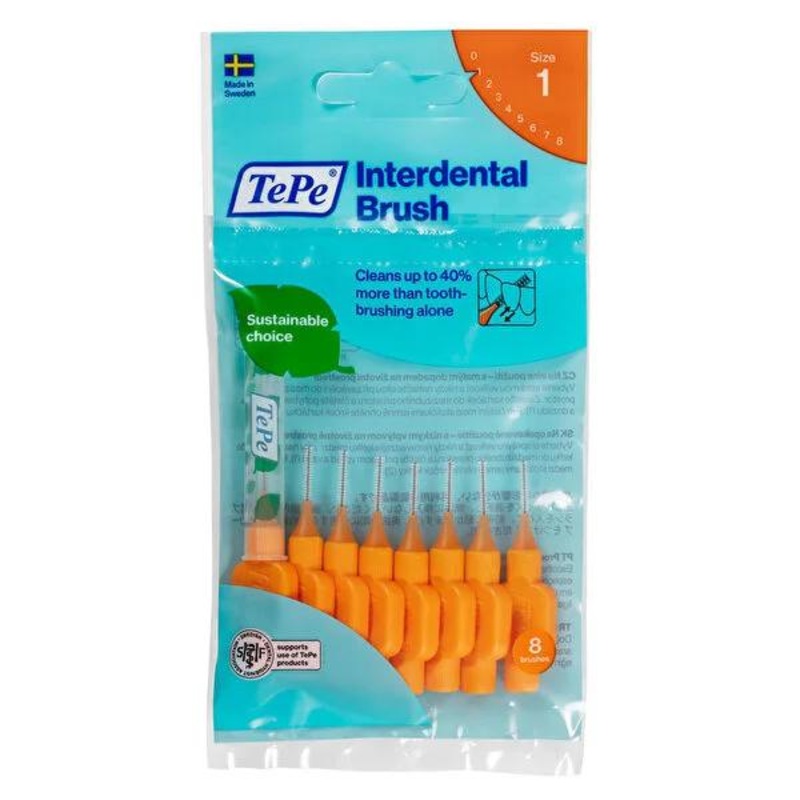 Tepe Interdental Brush 0.45 mm – Orange 8-Pack – Swedish Quality for Effective Oral Hygiene