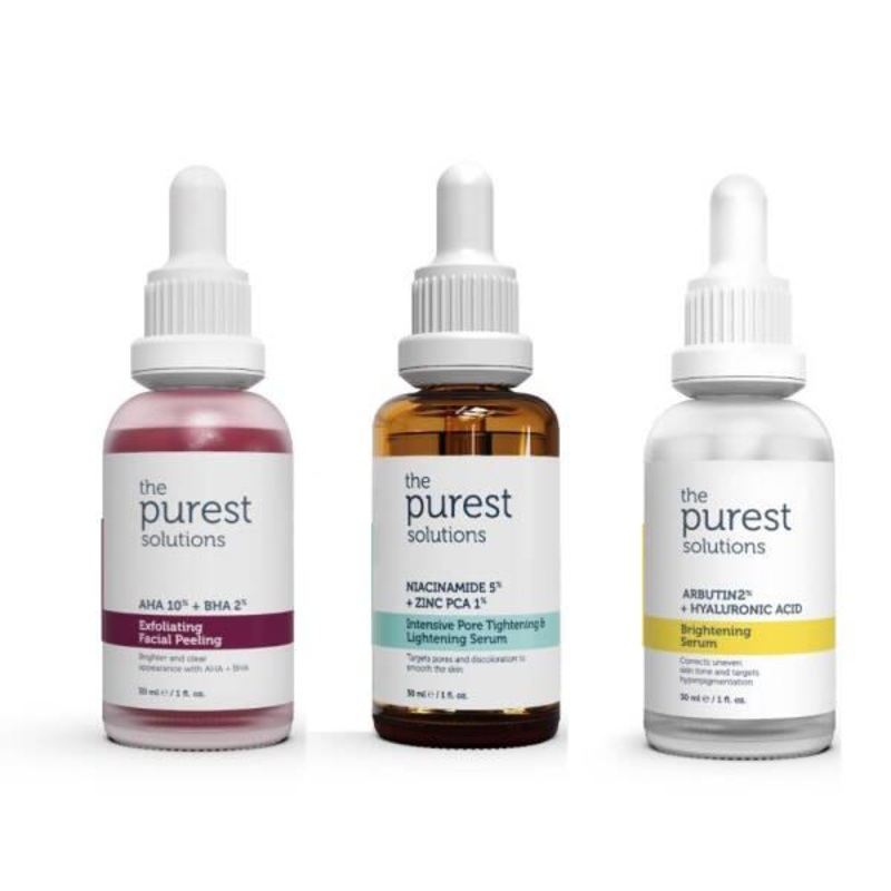 The Purest Solutions: Anti-Blemish Skincare Set – AHA BHA Peel, Pore Tightening & Skin Brightening Serum for Acne, Uneven Skin Tone & Hyperpigmentation