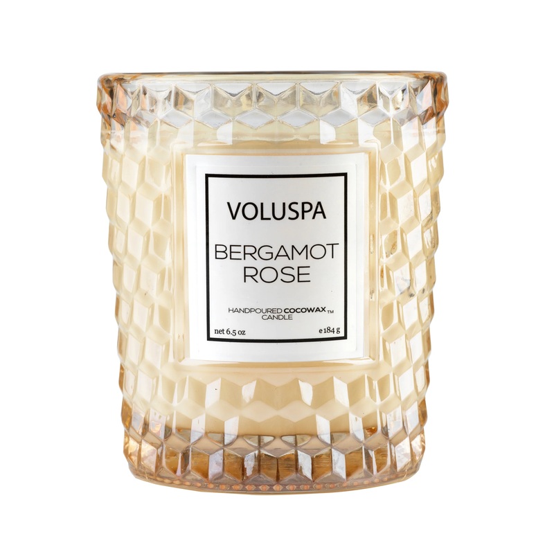 Voluspa Roses Classic Textured Glass Candle 6.5 oz MILK ROSE