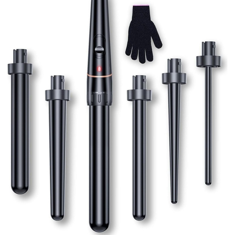 6-in-1 Curling Wand Set | Tourmaline Ceramic Hair Curler with Interchangeable Barrels Black 6 In 1