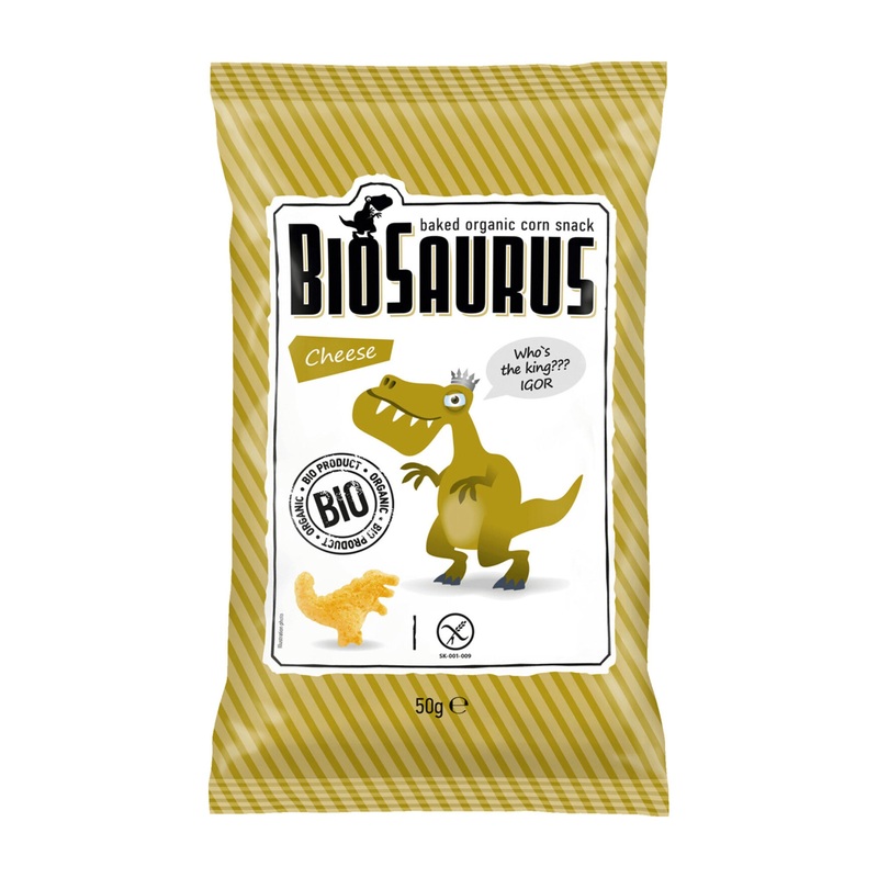 BioSaurus Cheese baked organic corn snack, 50 g