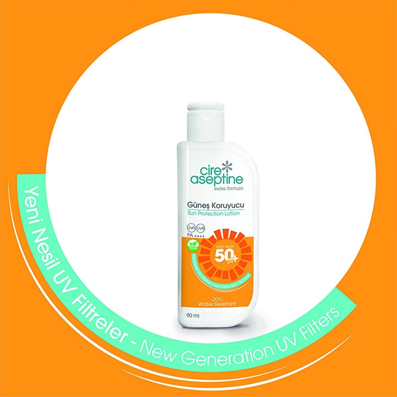 Cire Aseptine 50+ SPF Sunscreen Lotion: High UVA/UVB Protection, Vegan, Water Resistant – Dermatologically Tested, 90ml