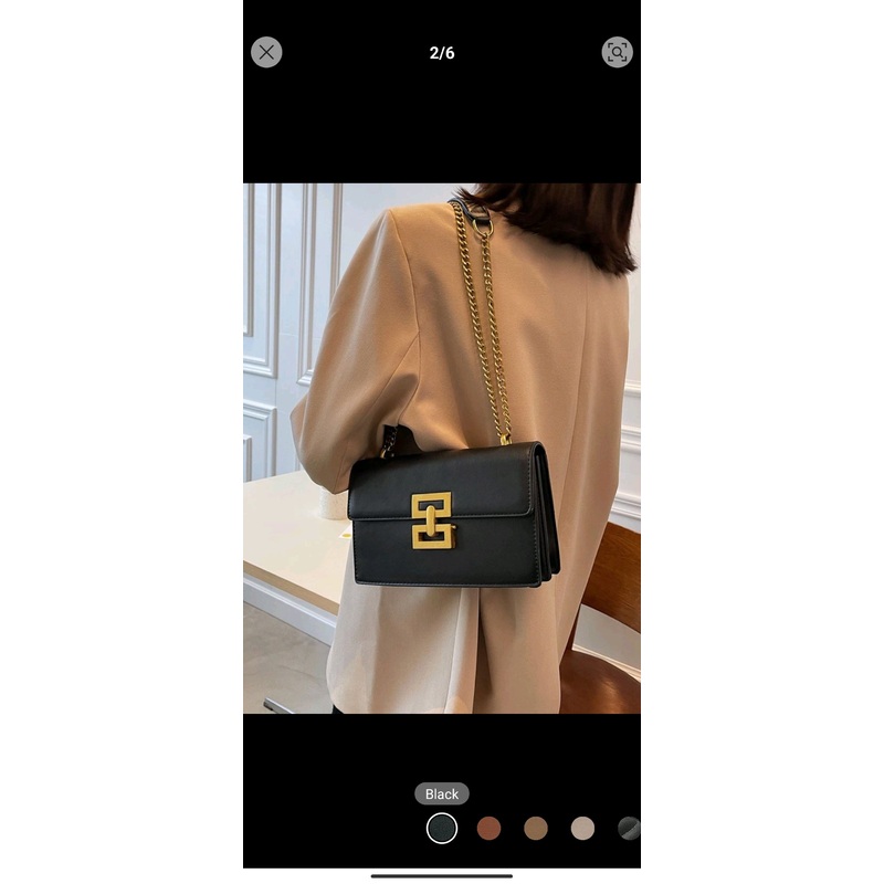 Shein Metal Decor Square Bag Solid Color Flap Chain Strap