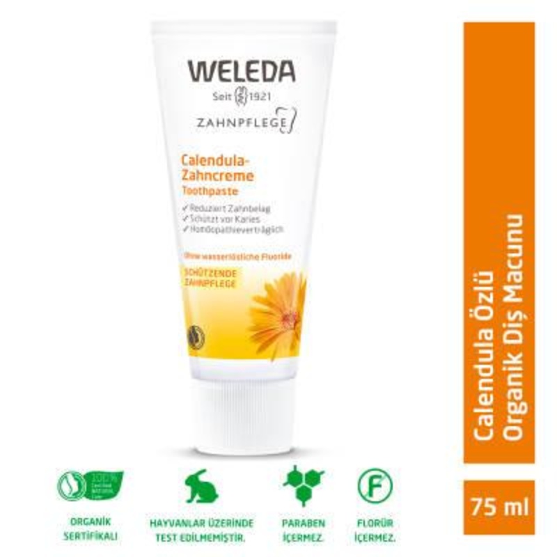 Weleda Natural Calendula Toothpaste, Vegan, Mint-Free, Fluoride-Free – 2.54 fl oz