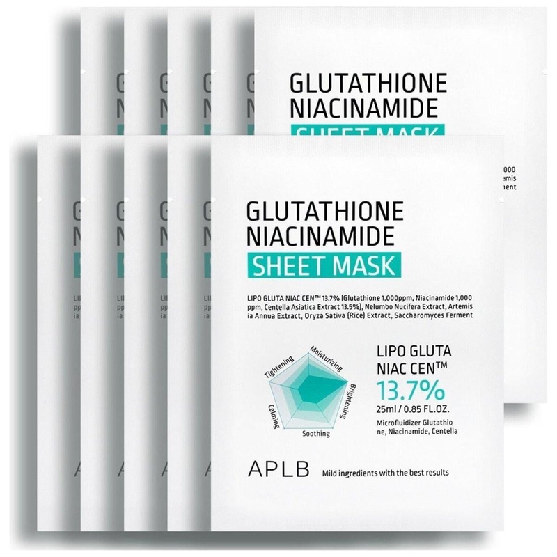 APLB Glutathione Niacinamide Sheet Mask 25ml (10 Sheets) | Hydrating & Brightening Face Mask