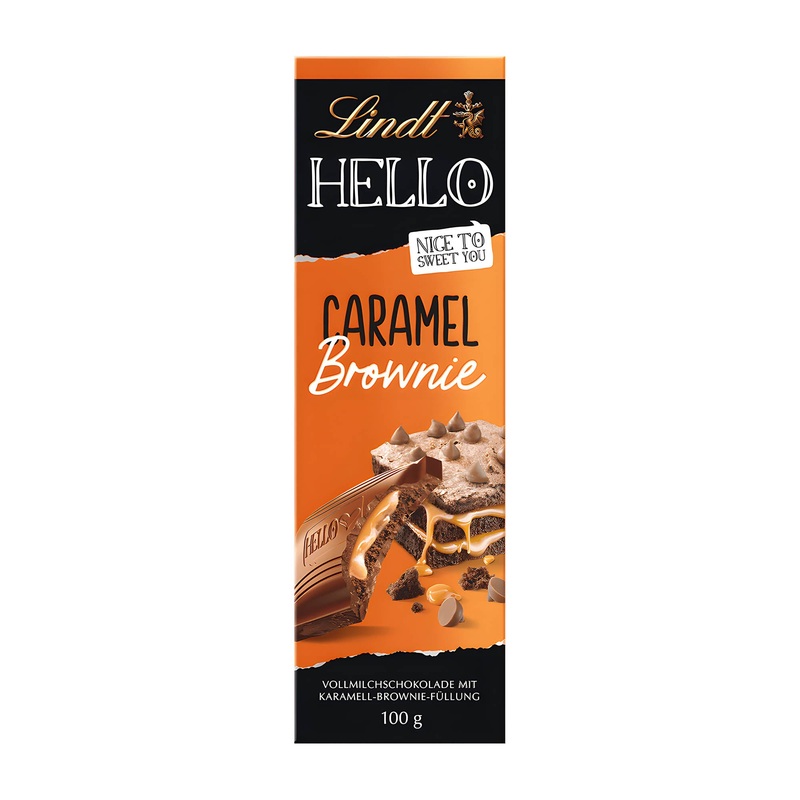 Lindt Hello Caramel Brownie milk chocolate bar, 100 g