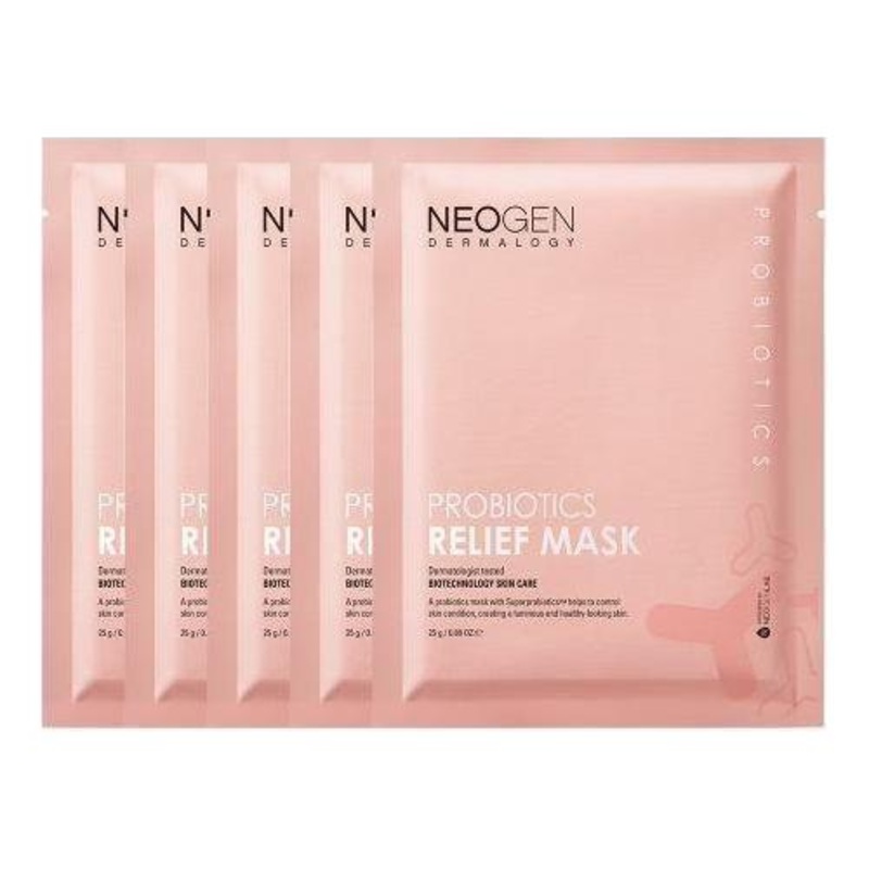 NEOGEN Probiotics Relief Mask  25g x 5 Sheets | Firming & Hydrating Sheet Mask with Super Probiotics + Youthberry Complex