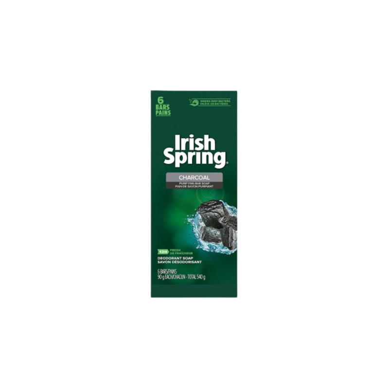 Irish Spring Charcoal Soap 6 Bars Pains 540G