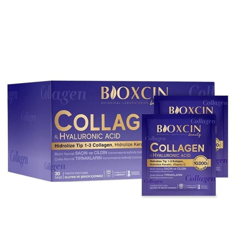 Bioxcin Beauty Collagen Supplement – 30 Sachets with Hydrolyzed Collagen, Hyaluronic Acid & Biotin for Skin, Hair & Nail Health