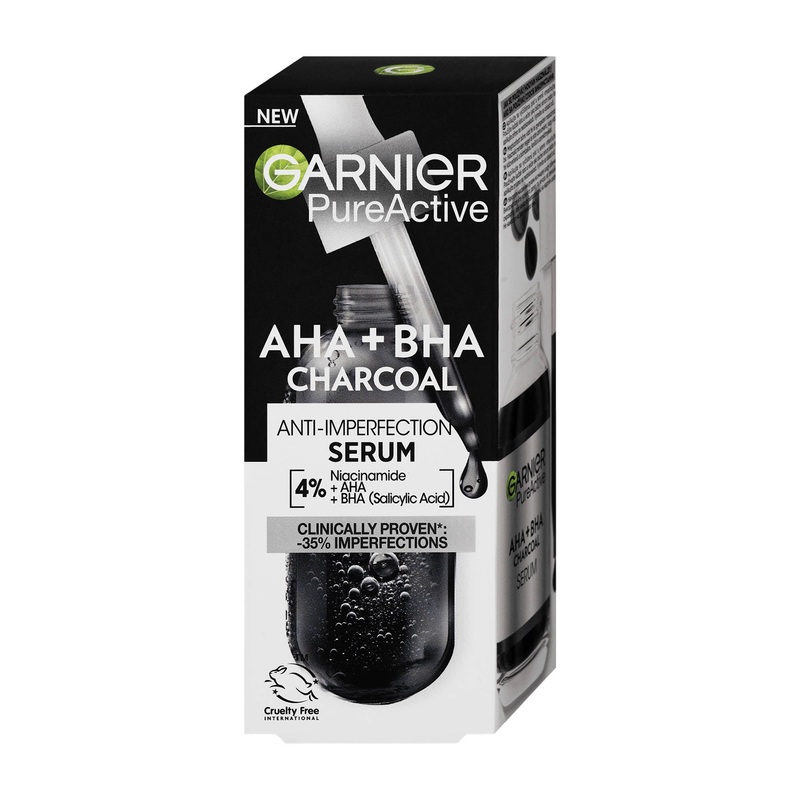 Garnier PureActive AHA + BHA charcoal anti-imperfection serum, 30 mL