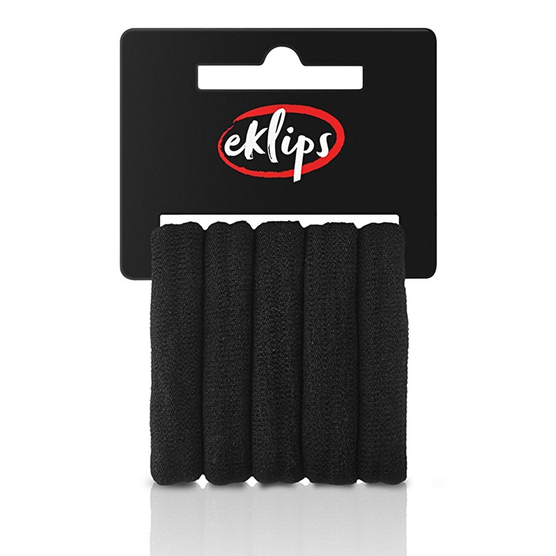 Eklips: Large Black Elastic Hair Ties (5-Pack) | Comfortable, Non-Damaging, & Durable Hair Accessories for All Hair Types