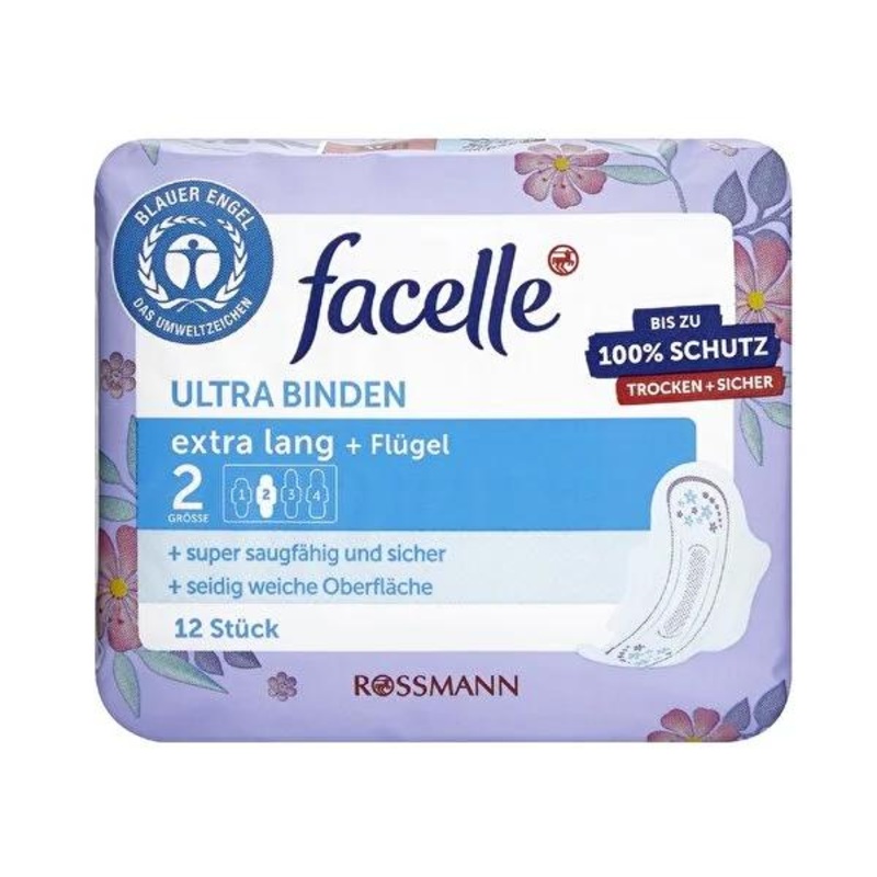 Facelle Ultra Extra Long Feminine Hygiene Pads with Wings – 12 Count | Ultimate Period Protection, Comfort & Security