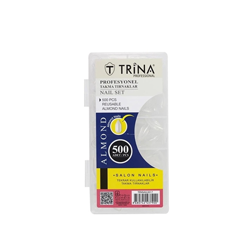 Trina False Nails – 500 Piece Almond Shape Nail Tips for Nail Art & Cosmetic Enhancements