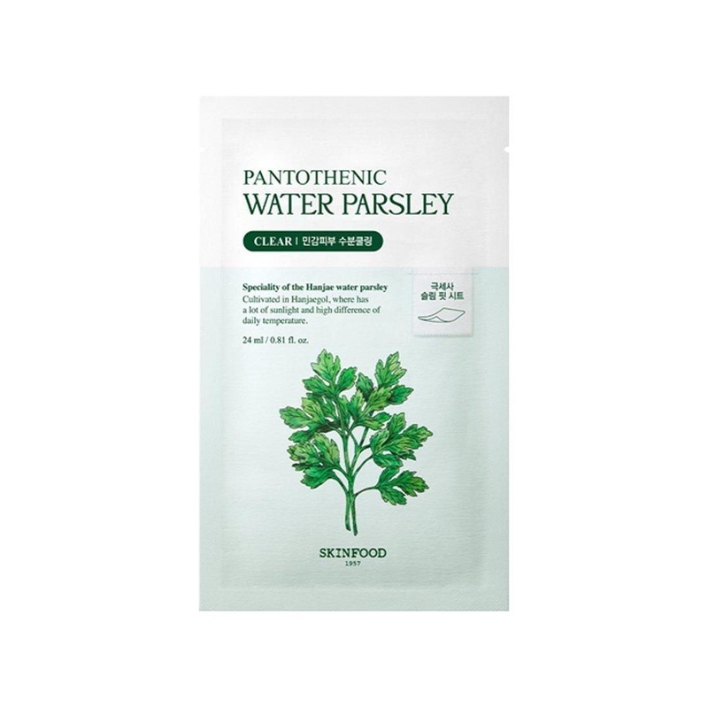 SKINFOOD Pantothenic Water Parsley Mask – 24ml x 10 Sheets | Hypoallergenic Cooling Moisture for Sensitive Skin