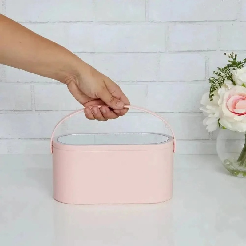 Storage Organizer with LED Mirror  Portable Makeup Box with Built-In Light | Travel-Ready Beauty Storage & Vanity Light Pink