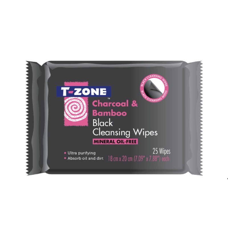 T-Zone Charcoal Black Wipes 25Pcs