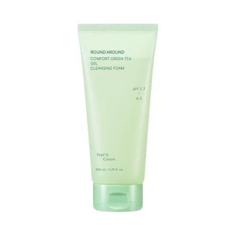 ROUND AROUND Comfort Green Tea Gel Cleansing Foam  200ml | Gentle Deep Cleanse with Bamboo-Grown Green Tea