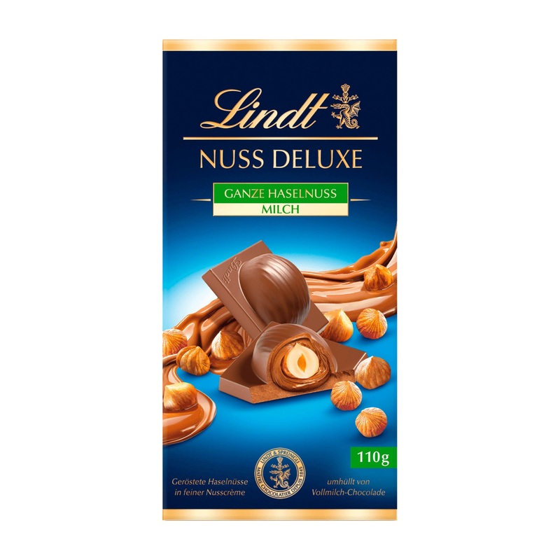 Lindt Nut Deluxe whole hazelnut milk chocolate bar, 110 g