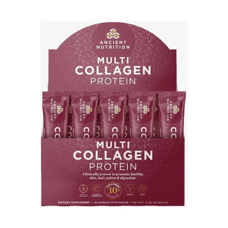 Ancient Nutrition Multi Collagen Protein Stick Packs  20g | Radiant Skin, Strong Joints & Gut Health On-the-Go 40 sachets