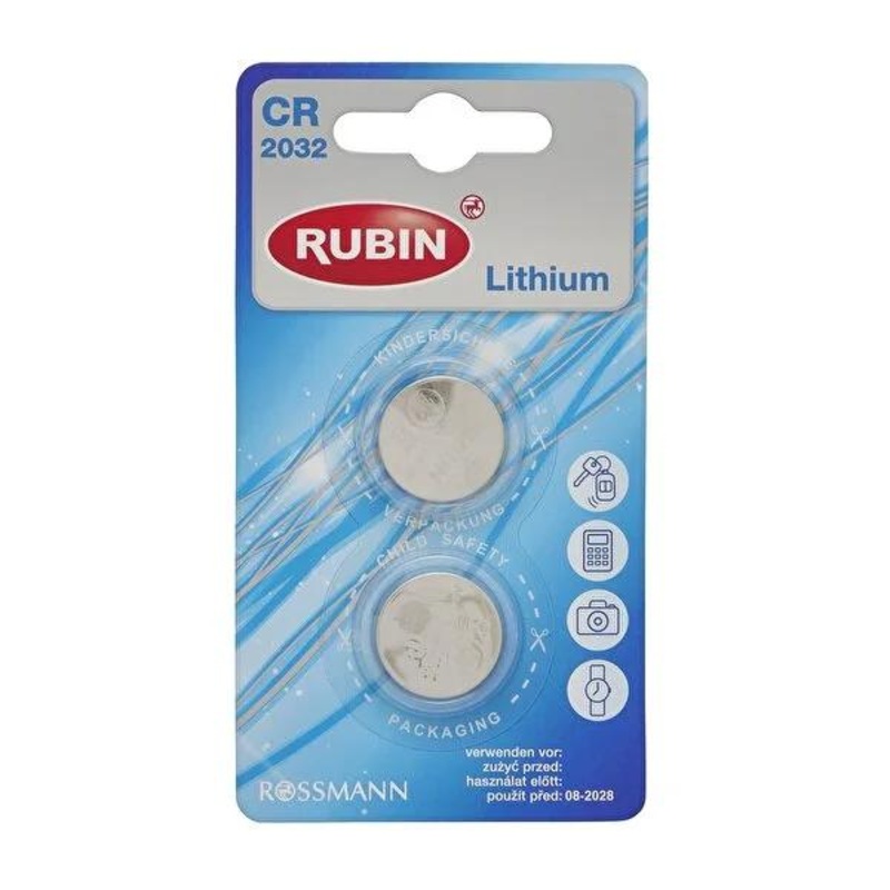 Rubin Lithium Button Cell Batteries CR2032 – Pack of 2, Long-Lasting Power for Watches, Calculators & Remote Controls