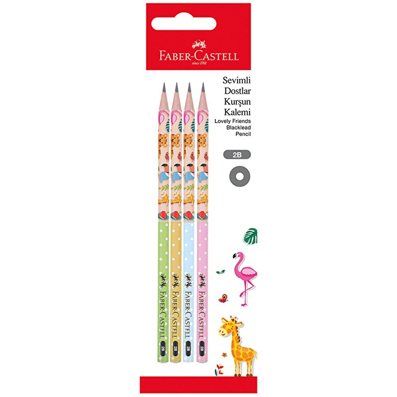 Faber Castell 2B Pencils – Set of 4 ‘Sevimli Dostlar’ – Smooth Writing, Break-Resistant, Eco-Friendly Lead Pencils for School, Art & More