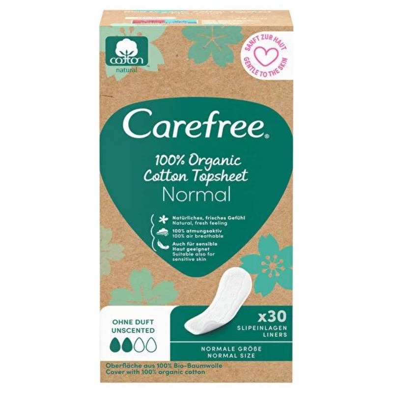 Carefree Organik: Organic Cotton Panty Liners – Comfortable, Fragrance-Free, & Sensitive Skin Protection – 30 Count