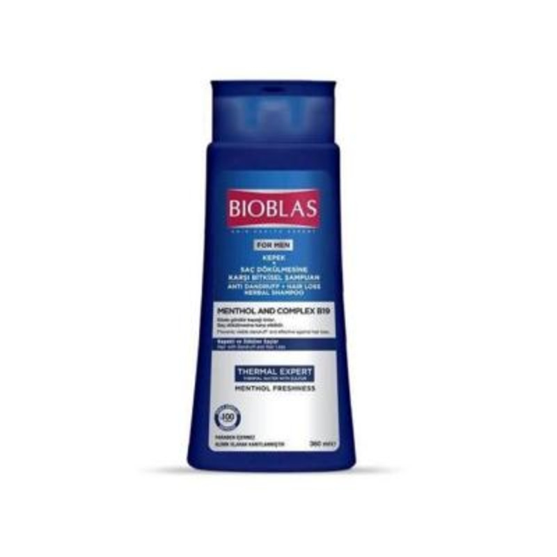 Bioblas Thermal Expert Men Anti-Dandruff Shampoo for Hair Loss – Zinc & Menthol Formula, 12.17 fl oz