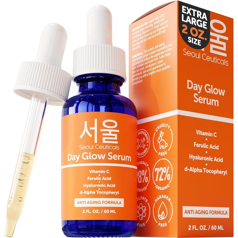 SeoulCeuticals Day Glow Serum  60ml | Korean Vitamin C + Ferulic Acid Brightening & Anti-Aging Treatment 2 Fl Oz (Pack Of 1)