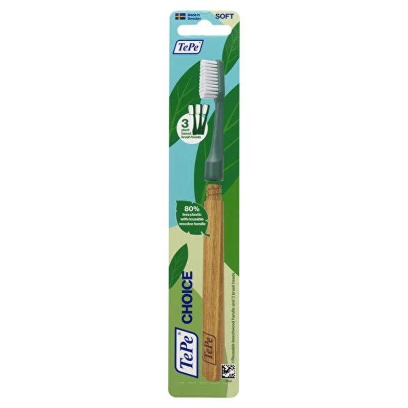 TePe Eco-Friendly Manual Toothbrush with Soft Bristles and Replaceable Heads – Sustainable Oral Care