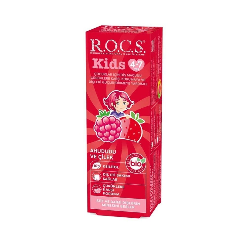 ROCS Kids Toothpaste Raspberry Strawberry Flavor for Children Aged 4-7 Years – Natural Ingredients, Fluoride Protection