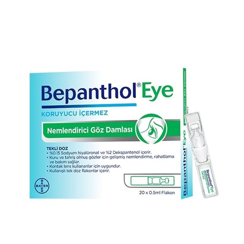 Bepanthol Moisturizing Eye Drops – Dry Eye Relief with Dexpanthenol & Sodium Hyaluronate – 20 x 0.5ml Single-Dose Vials