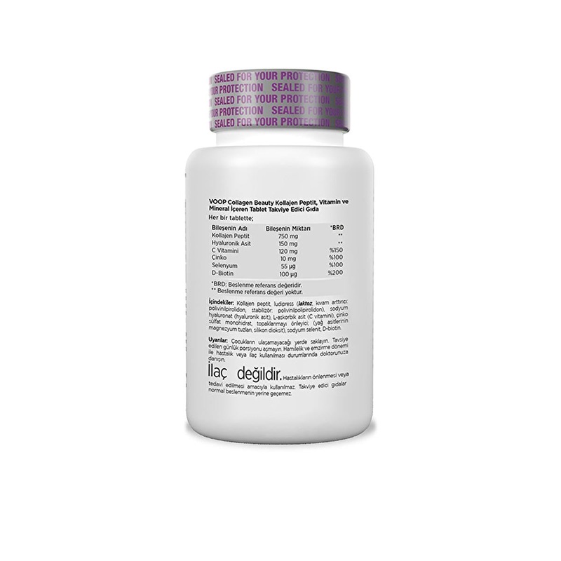 Voop Collagen Beauty: Kollajen Peptit, Vitamin & Mineral Supplement – 30 Gluten-Free Tablets for Radiant Skin, Healthy Hair & Nails