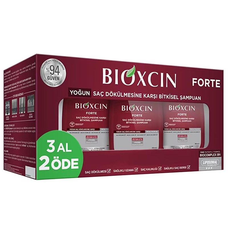 Bioxcin Forte Herbal Anti Hair Loss Shampoo Set – 3x300ml – Natural Hair Growth, Strengthens Follicles & Nourishes Scalp