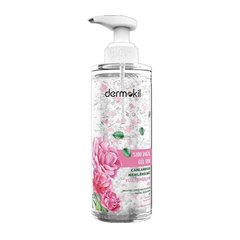 Dermokil Natural Rose Water Facial Cleansing Gel – Gentle Hydrating Face Wash for Sensitive Skin with Peptide & CICA – 200ml