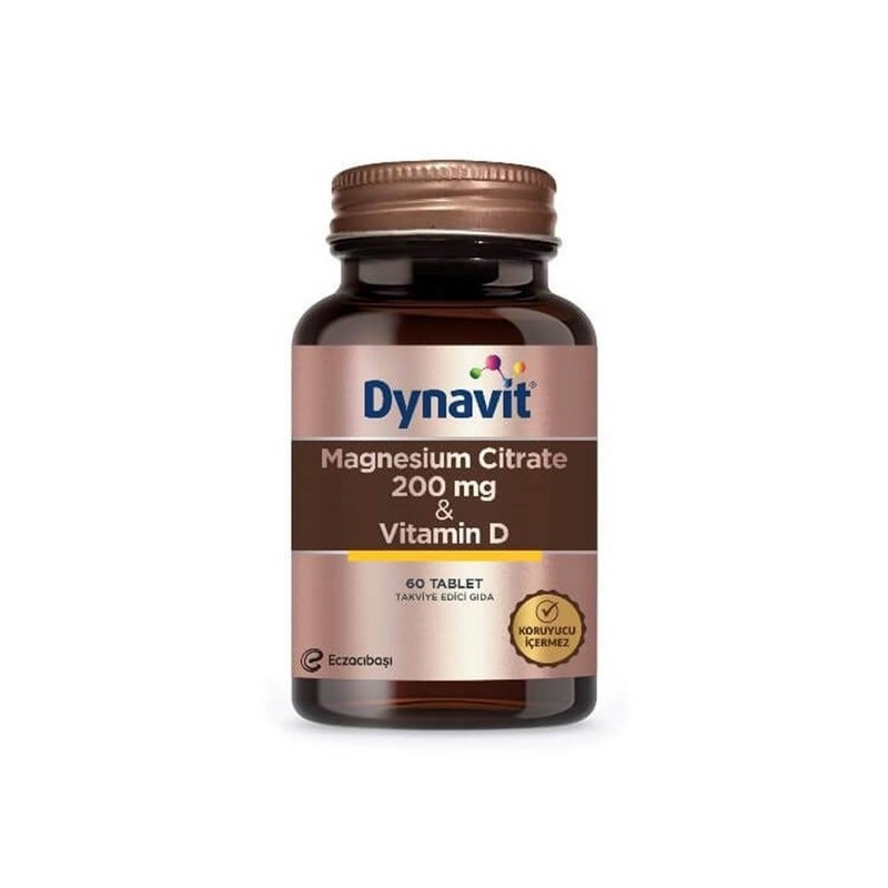 Dynavit Magnesium Citrate & Vitamin D Supplement 200mg – 60 Tablets for Overall Health