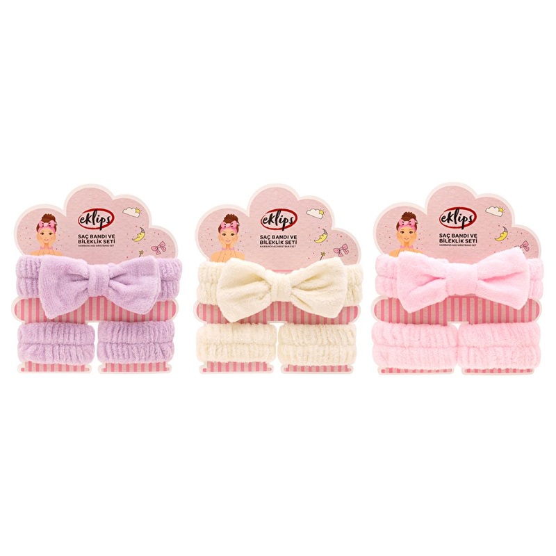 Eklips Spa Headband and Wristband Set: Soft Elastic Headband for Makeup & Skincare – Keep Hair Away, Absorb Water Droplets with Comfort.