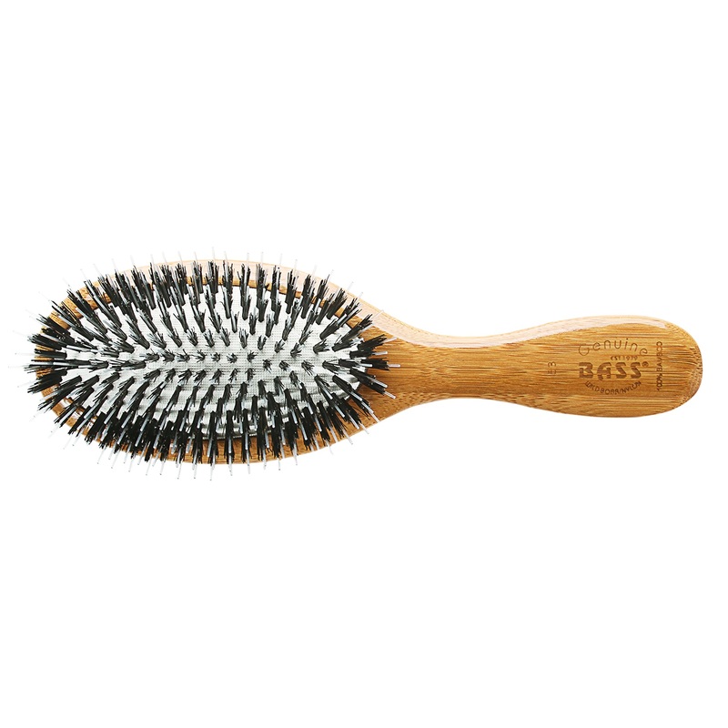 Bass Brushes Bass 53 Dark Bamboo | Medium Oval Hairbrush with Natural Bristle + Nylon Pin 53-DB