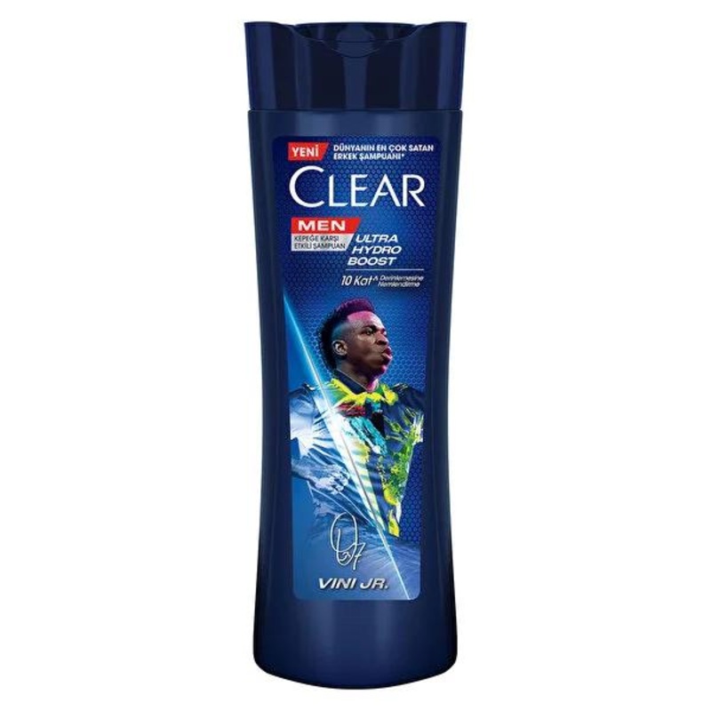Clear Men Vincius Jnior Anti-Dandruff Shampoo: Ultra Hydro Boost for Men – 10x Deeply Moisturizing, Eucalyptus & Cedarwood, Fight Dry Scalp & Flakes