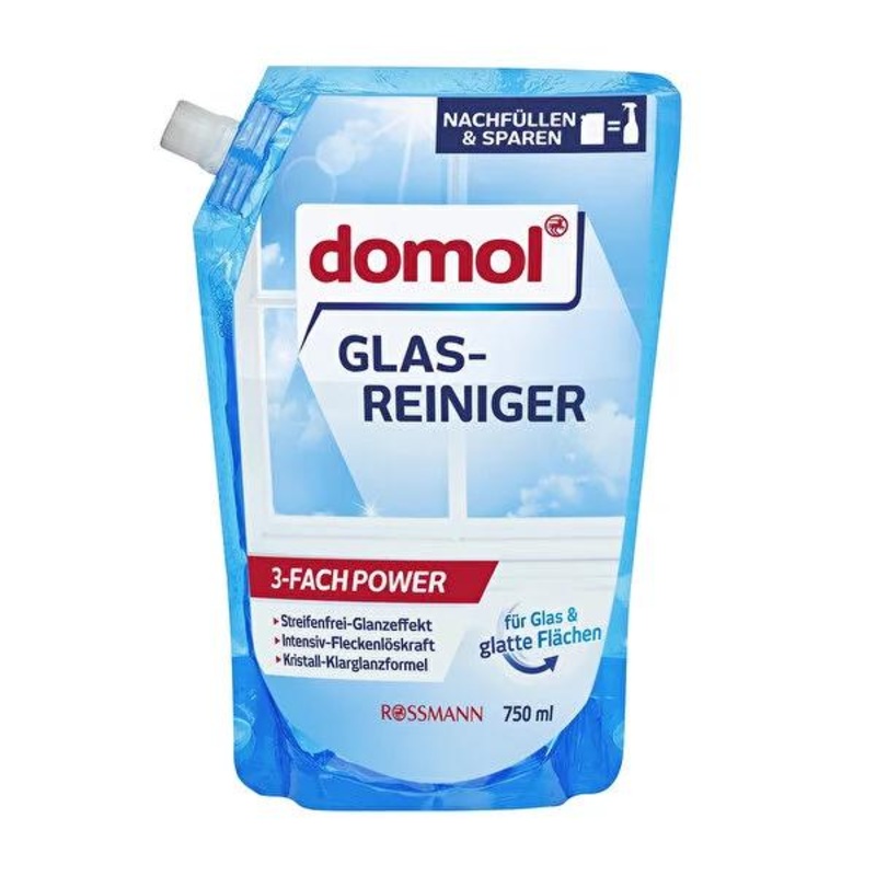 Domol Streak-Free Glass & Surface Cleaner: 750ml Refill for Sparkling Windows, Mirrors & More – Powerful, Versatile Household Cleaning