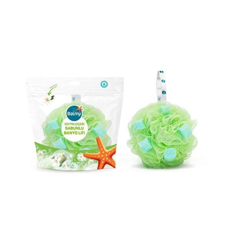 Balmy Banyo Soap Infused Loofah with Olive Flower Scent – Gentle Exfoliating Bath Sponge for All Skin Types